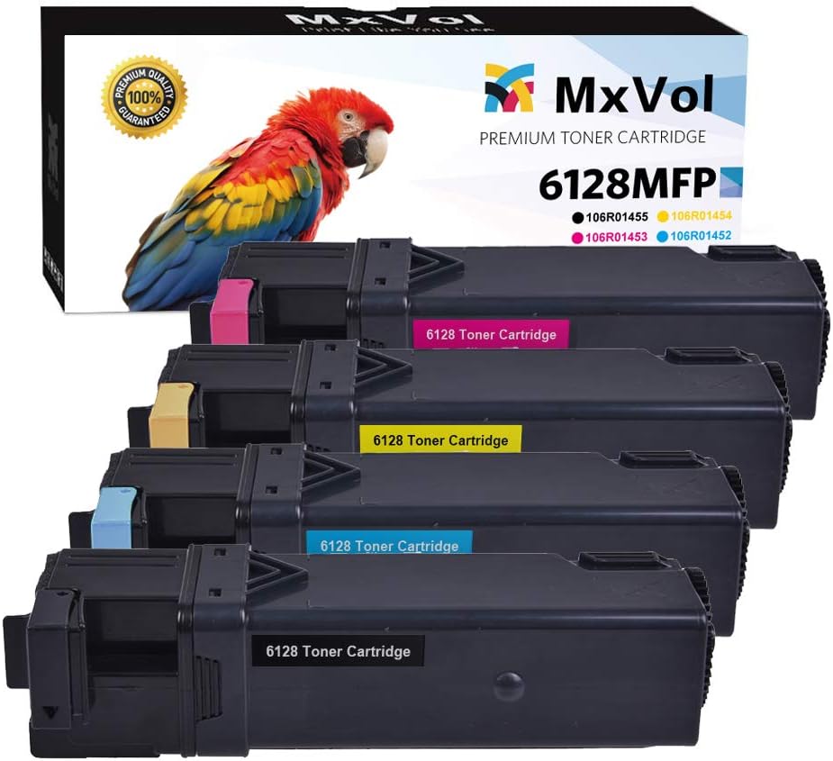 MxVol Compatible Xerox Phaser 6128 Toner Cartridges 4-Pack, 106R01455 106R01452 106R01453 106R01454 High Yield Black 3,100& Color 2,500 Pages use for Xerox Phaser 6128MFP Printer