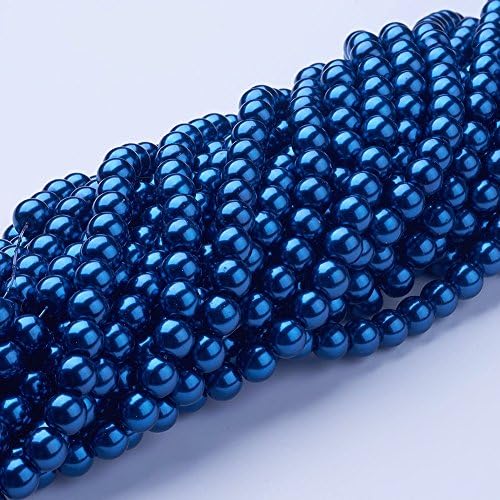 AMZ Beads - 8MM Glass Round Pearls Jewelry Making Loose Beads - 250 bead pack (Steel Blue)