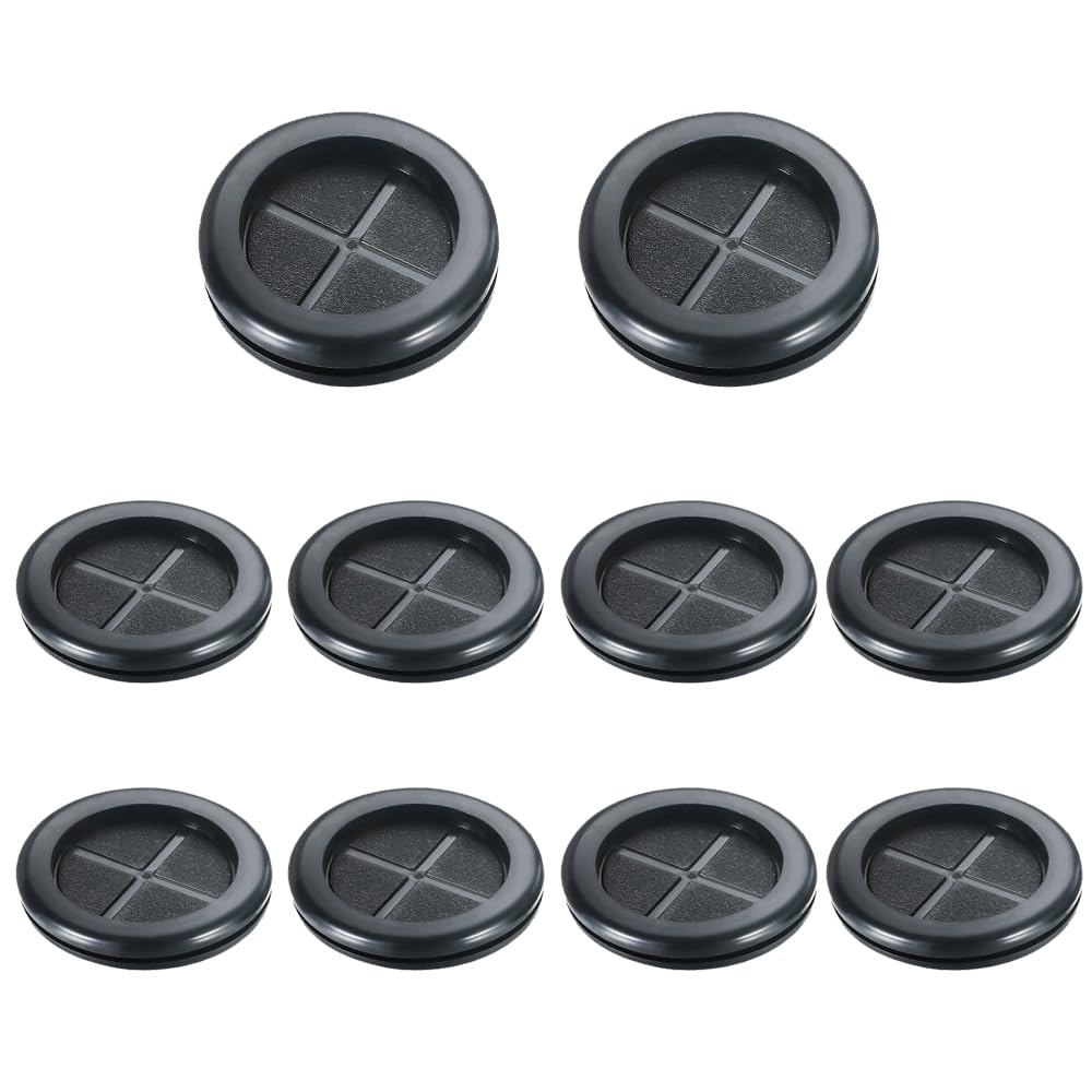 Leliafleury Closed Rubber Grommet 10 Pcs 47mm Double Sided Hole Plugs Round Rubber Grommet for Protecting Wires Plugs Cables, Black