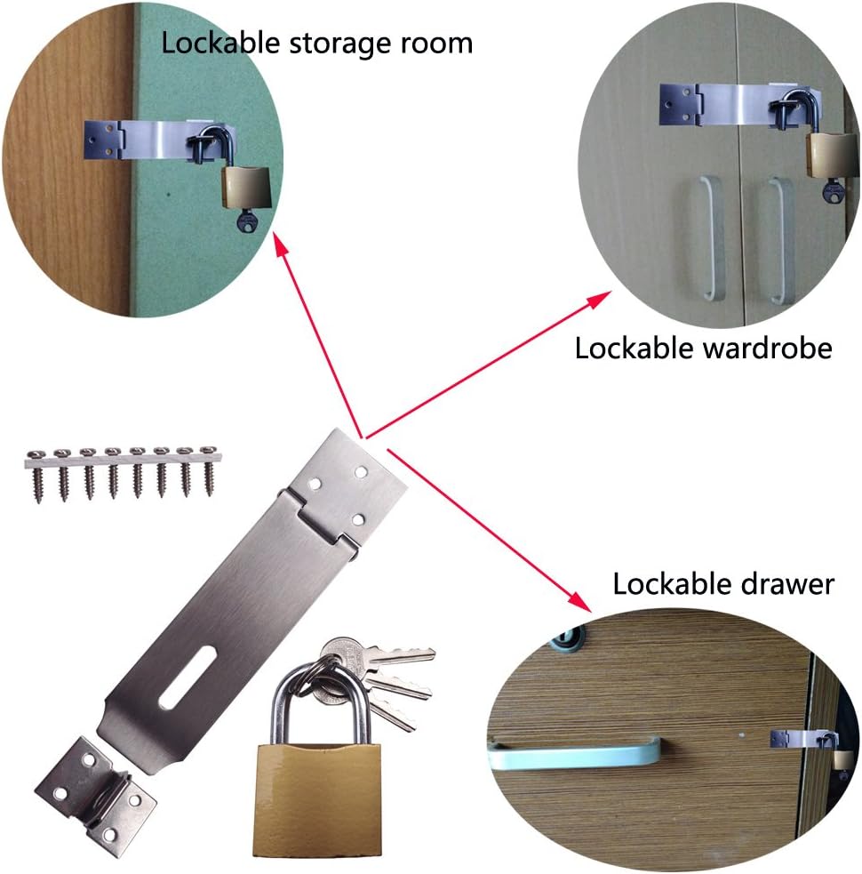 Arlai 5" Stainless Steel Latch Lock Padlock hasp Set, with Screws and Padlock, Your Own Fence Locks gate Lock, for shed Locks with Keys Lock hasp Set - - 