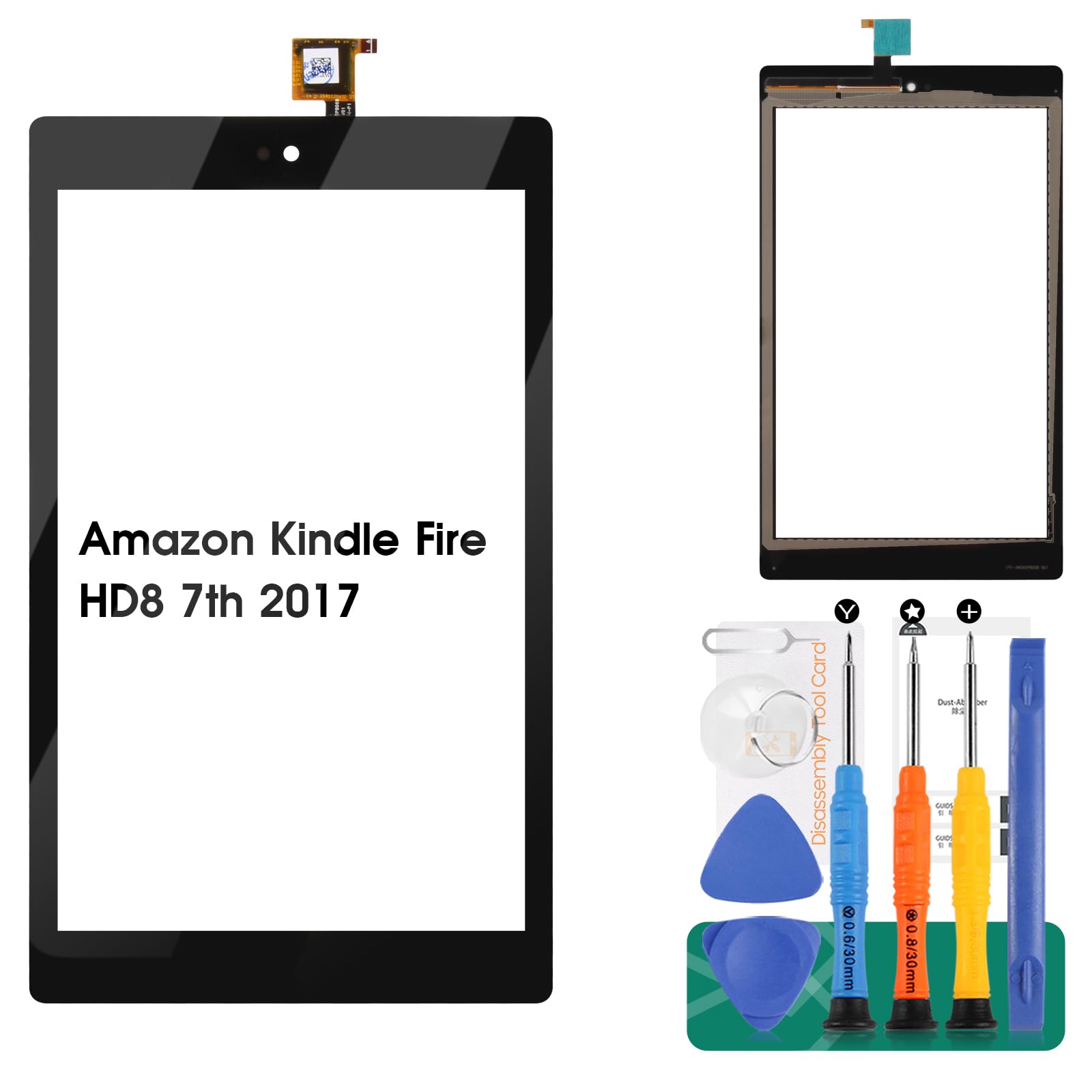 Compatible For Amazon Kindle Fire HD8 7th 2017 Screen Replacement HD 8 SX034QT Touch Digitizer Sensor Glass Kits (Black Touch)