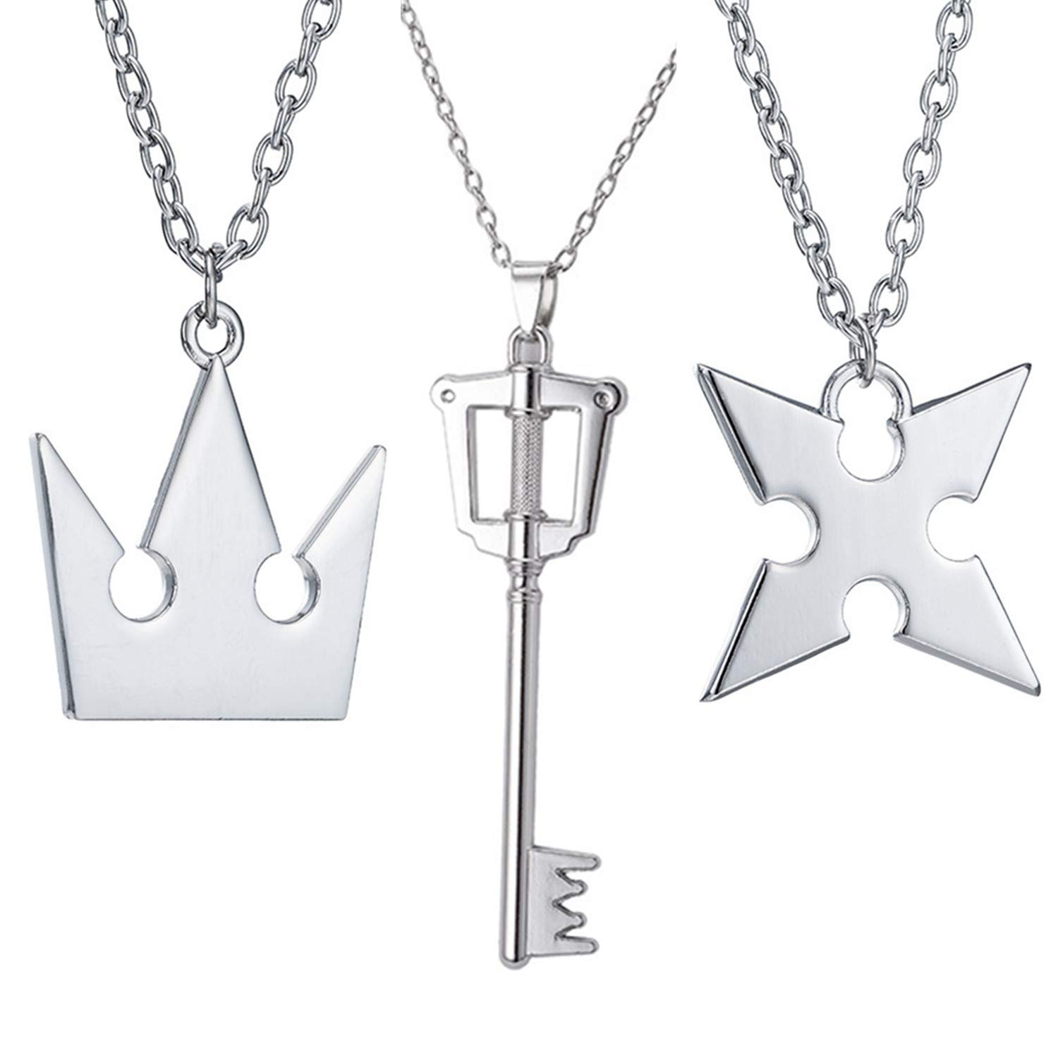 PPX 3 Pieces Set Kingdom Hearts Sora's Crown & Roxas's Cross Necklaces Anime Cosplay Figure Pendant for Fans
