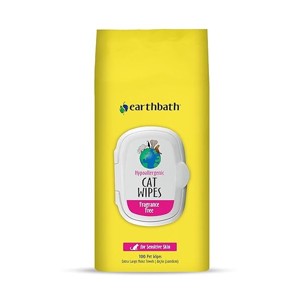 EARTHBATH HYPO-ALLERGENIC GROOMING WIPES – FRAGRANCE FREE ALOE VERA, VITAMIN E, GENTLE ON SENSITIVE SKIN, GOOD FOR DOGS & CATS – HANDILY CLEAN YOUR PETS’ DIRTY PAWS & UNDERCOAT – 100 COUNT, PACK OF 1