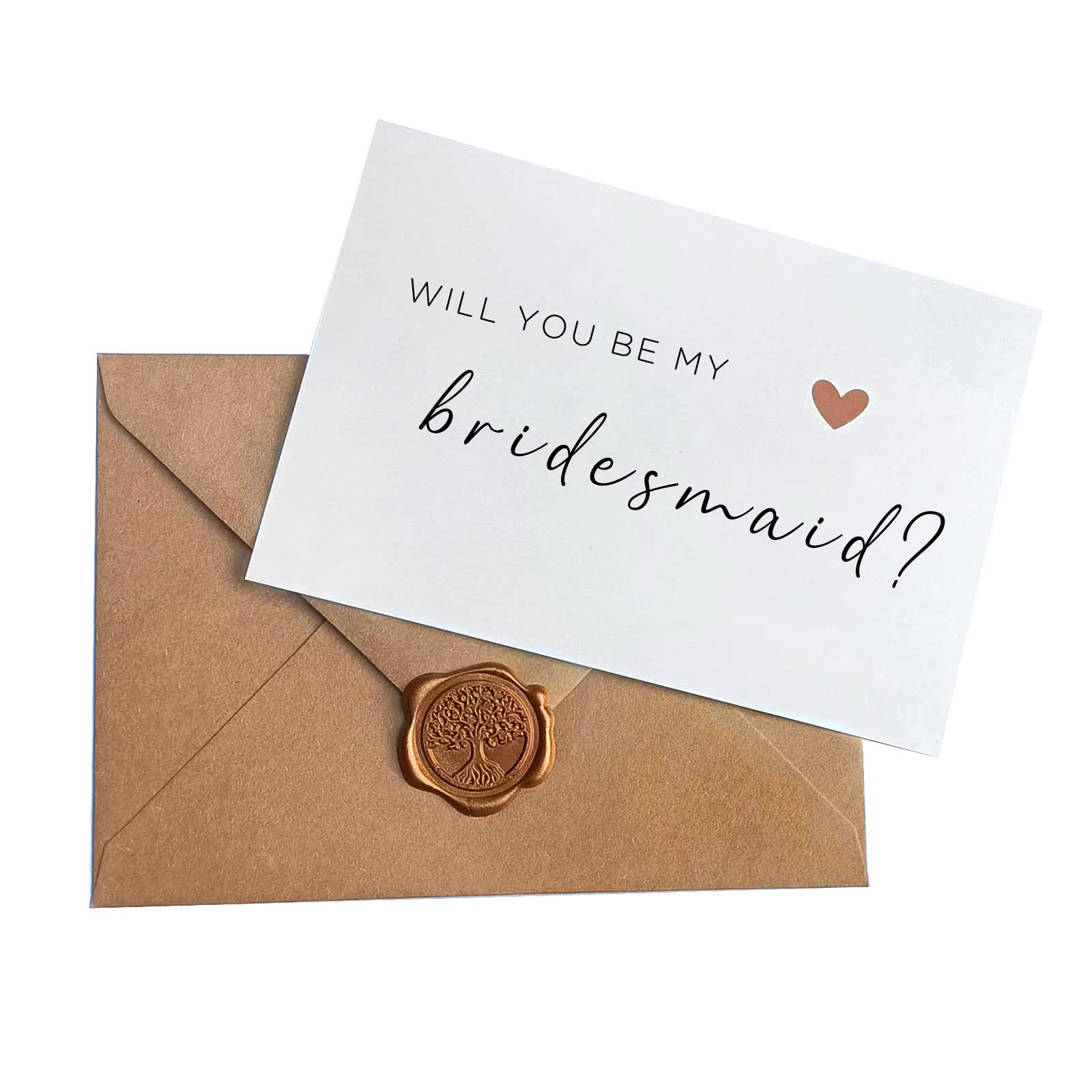 11 Bridesmaid Proposal Card, 8 Will You Be My Bridesmaid Card, 2 Will You Be My Maid of Honor, 1 Will You Be My Matron of Honor, Minimalist Card with Kraft paper envelope and wax seal, for Wedding