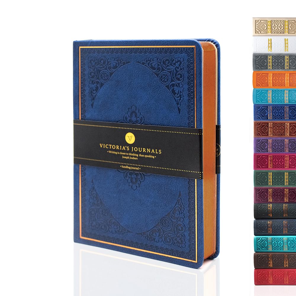 VICTORIA'S JOURNALS Leatherette Vintage Journal Hard Cover Lined Notebook Old Looking Travel Diary (Navy Blue, B6) — image 1