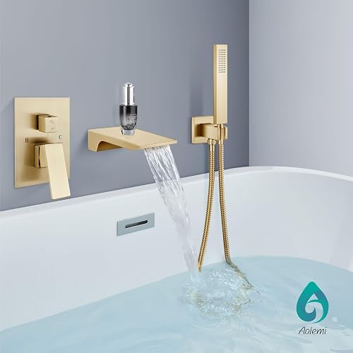 Aolemi Wall Mount Bathtub Faucet Bath Tub Faucet Set Waterfall Tub Filler Wit