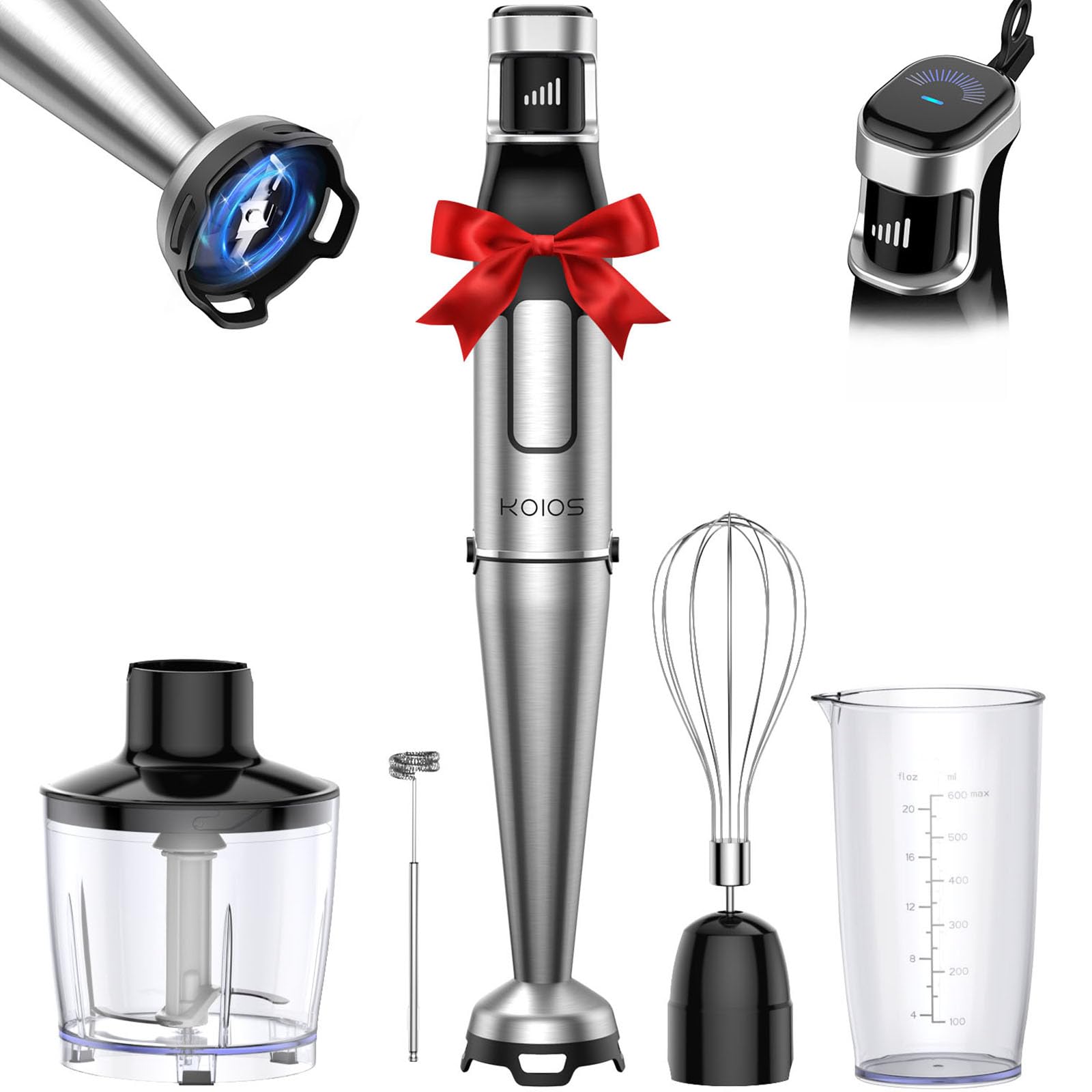 Photo 1 of KOIOS Immersion Blender, 1100W Trigger Variable Speed Hand Blender, 5-in-1 Immersion Blender Handheld, Anti-scratch Stick Blender with Chopper, Whisk, Beaker and Frother, Non-BPA