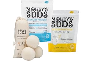 Molly's Suds Starter Pack | Includes 70 Load Natural Laundry Powder, 1 Package of Wool Dryer Balls & 1 Oxygen Whitener
