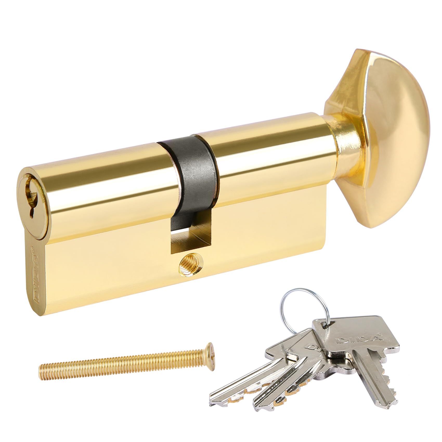 DIDA® 70mm(35T/35) Thumb Turn Euro Cylinder Lock,UPVC Barrel Lock with 3 Keys Anti-Pick,Anti-Bump,Anti-Drill,High Security,Polished Gold Finish,Suitable for All Door Types,BS EN 1303:2005