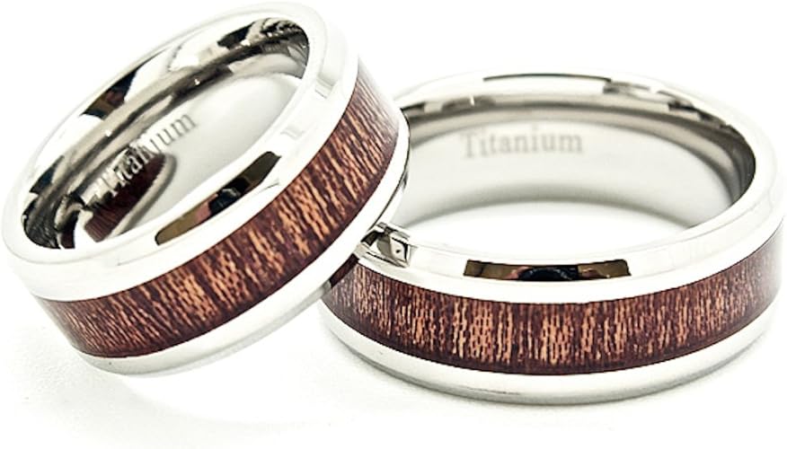 Matching Wedding Band Sets Flat Top Satin Titanium Brush Matted Middle Bevel Edge Top Value Jewelry