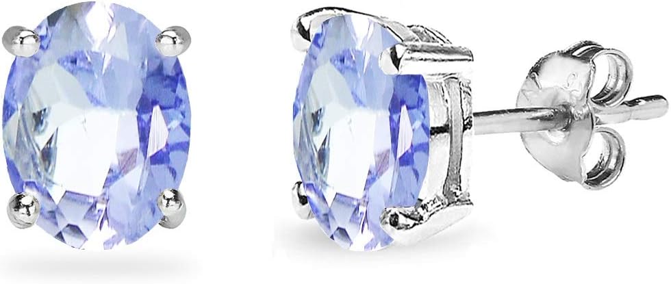GemStar USASterling Silver Tanzanite 6x4mm Oval-cut Prong-set Stud Earrings