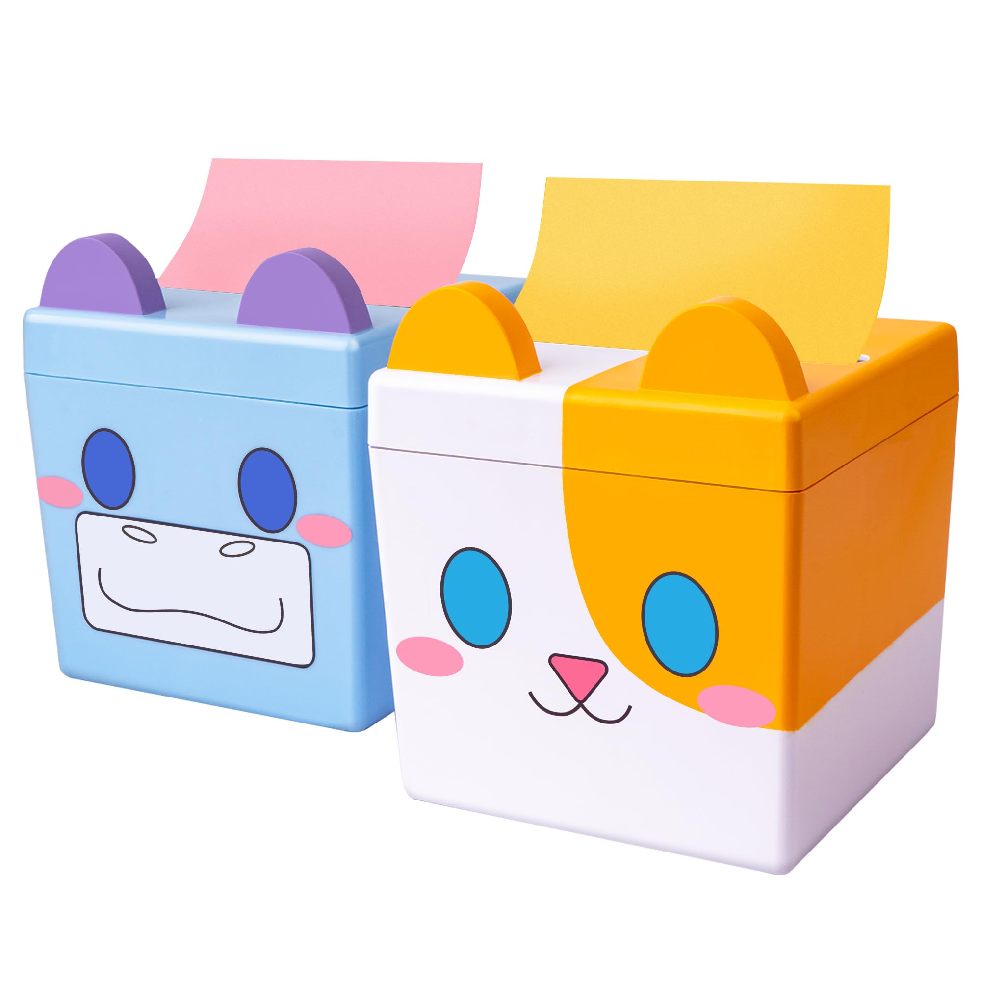 Dormercy Pop-up Notes Dispenser, 2 Pack, Hippo & Cat, Cute Magnetic Design, Large Capacity (Patent Registering)