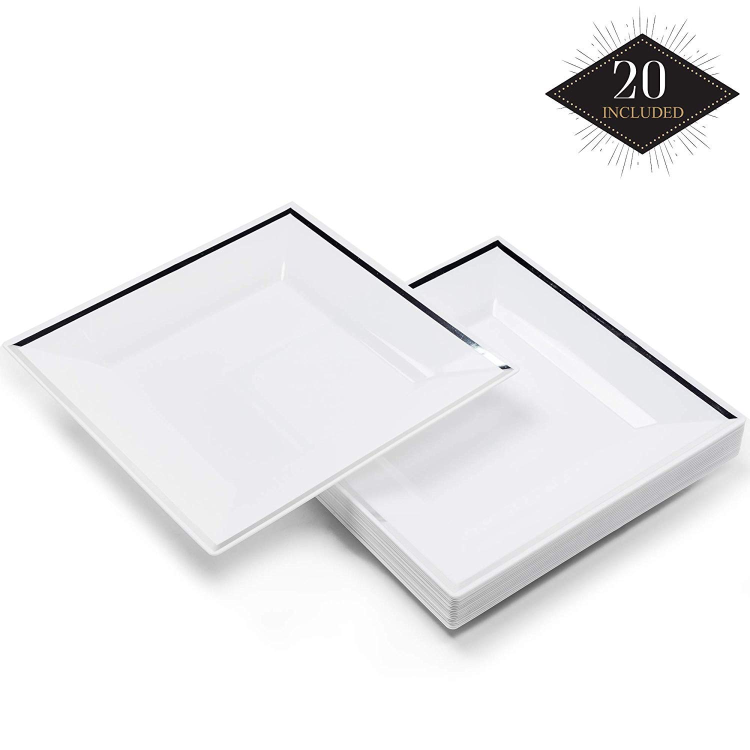 20 x White Square Plastic Party Plates Reusable Disposable Wedding