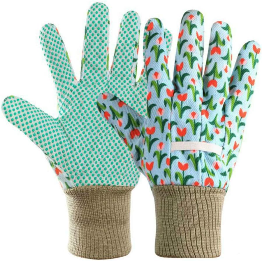 Floral Gardening Gloves for Women Soft PVC Dots Cotton Working Gloves for Yard