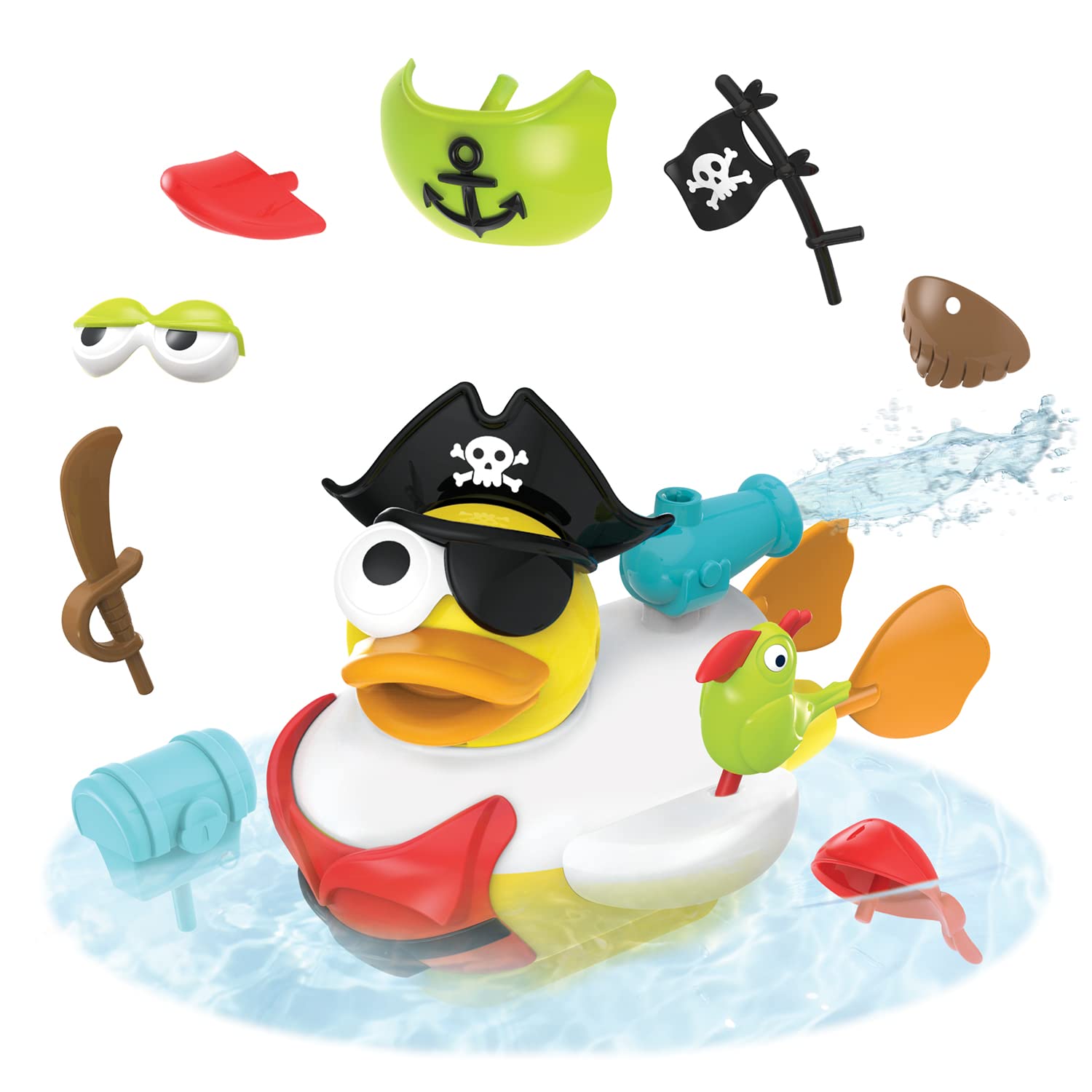 Yookidoo Jet Duck Pirate Bath Toy with Powered Water Shooter - Sensory Development & Bath Time Fun for Kids - Battery Operated Bath Toy with 15 Pieces - Ages 2+