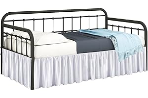 SKY BEDDINGS Ruffled Daybed Skirt with Split Corners Twin Size - 14 Inch Tailored Drop Easy Fit - Daybed Dust Ruffle - 100% Microfiber Soft, Wrinkle-Free Daybed Bedskirt (White, Twin-14 Drop)