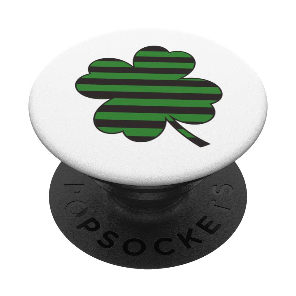 St Patrick’s Day Green-Black Stripes of Lucky Irish-Shamrock PopSockets PopGrip: Swappable Grip for Phones & Tablets