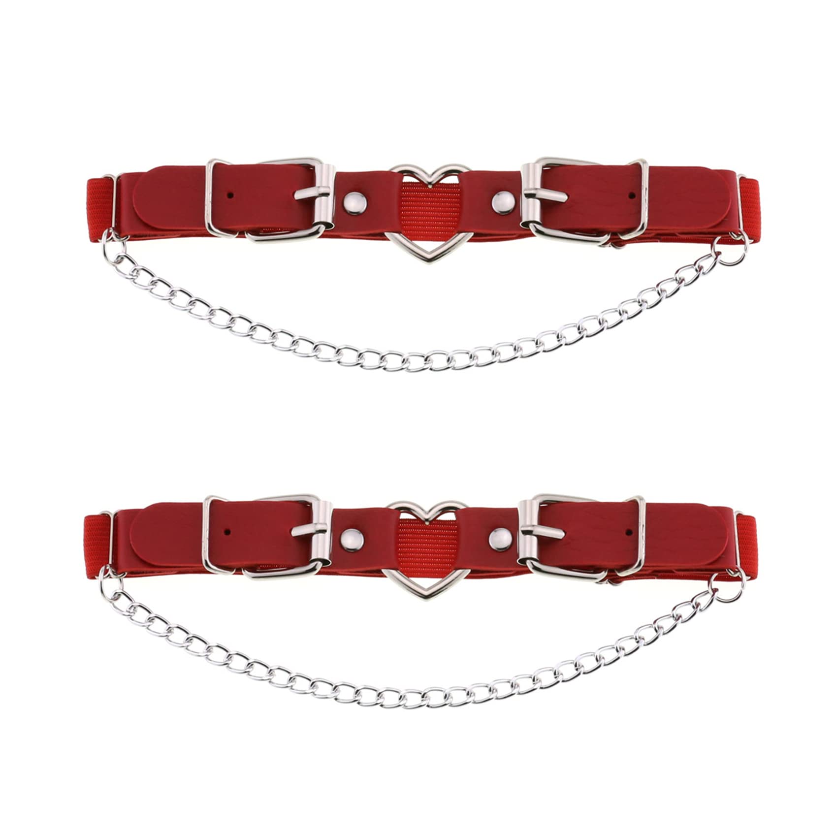 2PCs Leather Leg Garter with Chains, Elastic Rock Heart Thigh Garter for Women