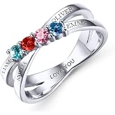 Personalized engraved Mothers 4 Birthstone Ring for Women, Sterling Silver | family ring, mom, grandma, name engraving, initials, wife, personalized, customized, mothers day