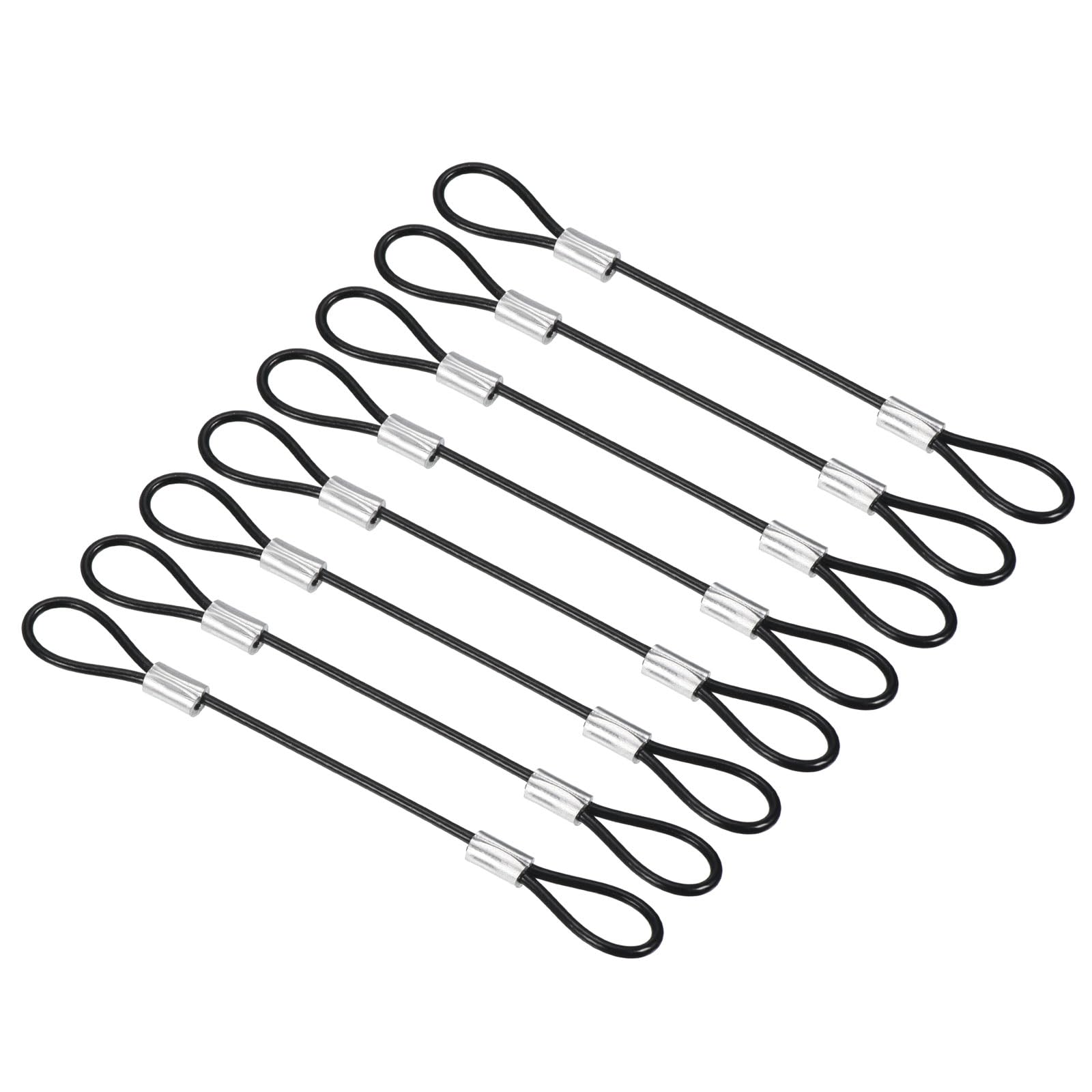 PATIKIL 0.3Ft Safety Cable Lock, 8 Pack Stainless Steel 2mm Dia Security Wire Rope with Double Loop for Stage Lighting Luggage Lock Black