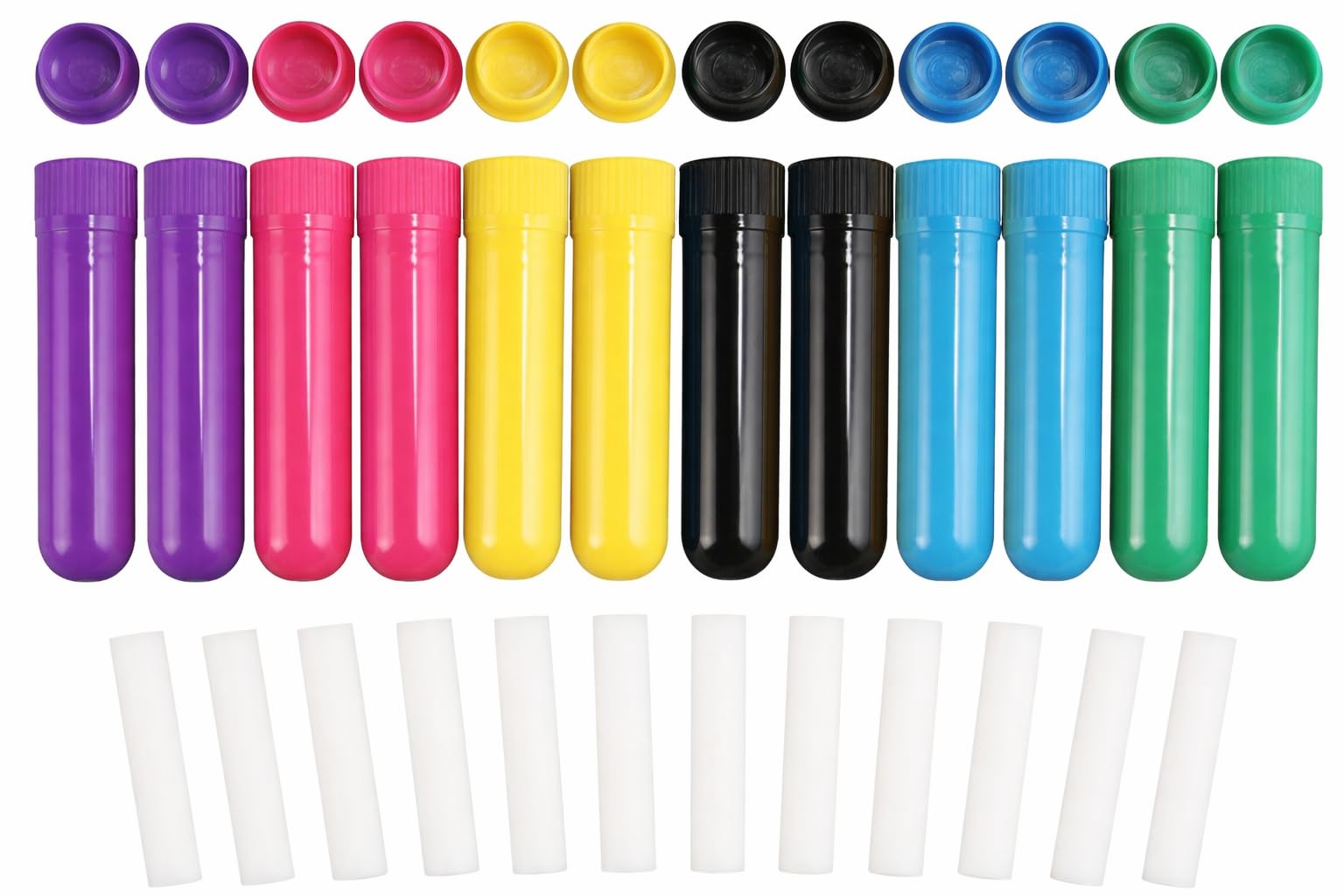 AKORD 12PCS Essential Oil Inhaler Tubes, Refillable Nasal Inhaler Tubes for Essential Oils - Includes 12 Empty Aromatherapy Sticks, 12 Cotton Wicks and 12 Secure Caps - 6 Assorted Colours