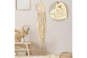 MGahyi Mothers Day Moon Dream Catcher Decor,Macrame Woven Moon Dreamcatcher with Light,Bohemian Wall Hanging Decoration,Gifts for Mom(White Mom)