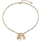 Kyazeo Gold Heart Initial Necklaces for Women 18K Gold Plated Dainty Pearl Letter Necklace Personalized Monogram Name A-Z Pendant Everyday Jewelry for Women