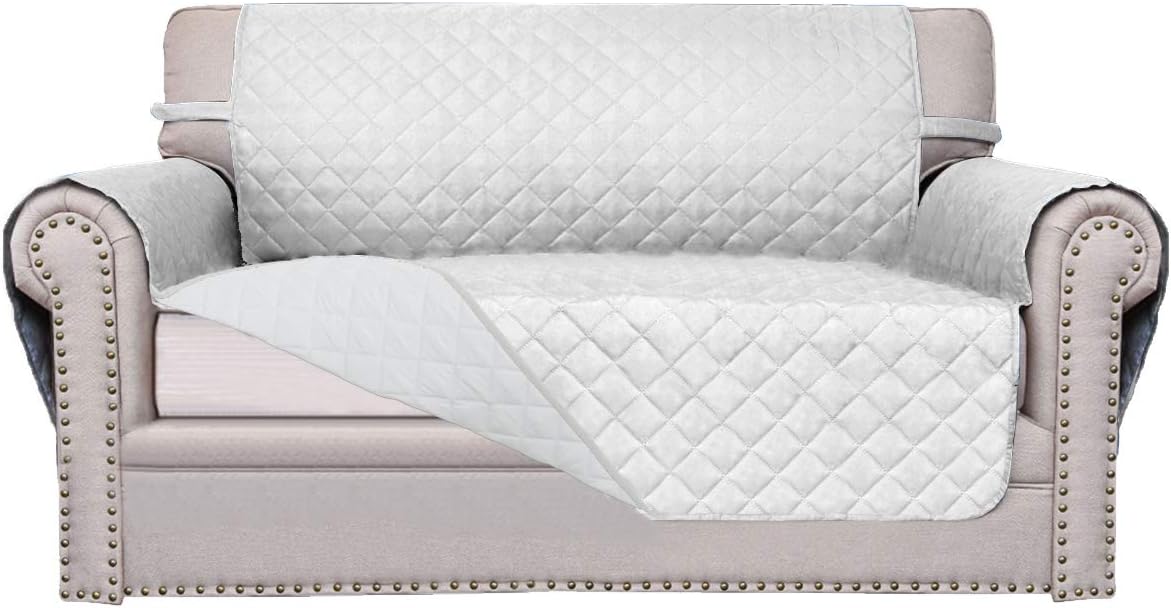 Easy-Going Sofa Slipcover Reversible Sofa Cover Furniture Protector Couch Cover Water Resistant Elastic Straps Pets Kids Children Dog Cat (Loveseat,White/White)