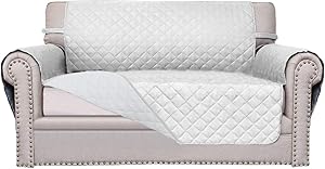 Easy-Going Sofa Slipcover Reversible Sofa Cover Furniture Protector Couch Cover Water Resistant Elastic Straps Pets Kids Children Dog Cat (Loveseat,White/White)