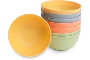 Nook Theory Reusable Wheat Straw Bowls 8 Pcs - 26 Oz Cereal Bowl, Non-Toxic Kids and Toddler Bowl, Microwavable, Dishwasher S