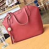 Meolin Three-piece Lychee Pattern Handbag Shoulder Bag Diagonal Bag with Tassel Pendant ,red,.