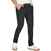 Plaid&Plain Men's Skinny Fit Chino Pants, Slim Tapered Khaki Pants with Pockets