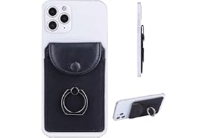 FRIFUN Credit Card Holder for Back of Phone with Ring Stand Stick on Phone Wallet,Ultra-Slim Self Adhesive,RFID Blocking Ring Pocket Wallet(Finger Ring)