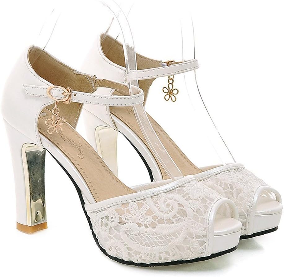 Summerwhisper Women's Elegant Peep Toe Platform Sandals Chunky High Heel Shoes Lace Sandals