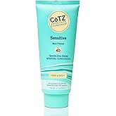 COTZ Sensitive Non-Tinted Zinc Oxide Mineral Sunscreen for Body and Face; Broad Spectrum SPF 40; 3.5 oz / 100 g