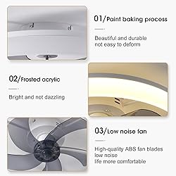 KINDLOV Ceiling Fan with Light,19.7''Dimmable LED