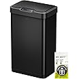 EKO Mirage-T 50 Liter / 13.2 Gallon Touchless Rectangular Motion Sensor Trash Can, Brushed Stainless Steel Finish (Matte Black)