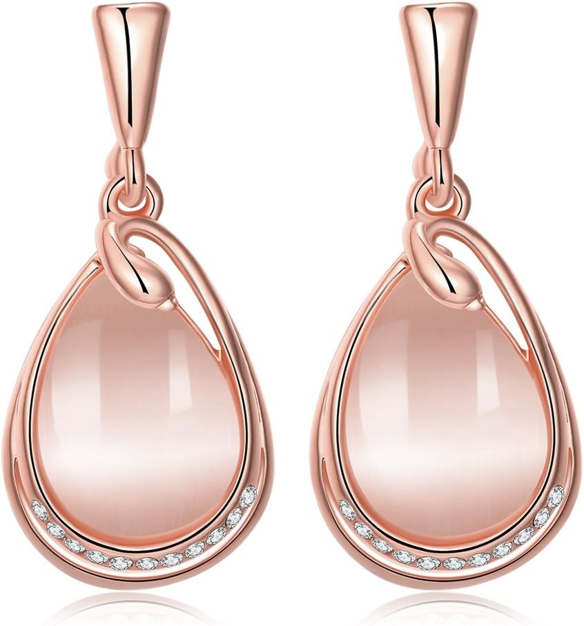 QianMu Jewelry Cat Eye Stone Teardrop Shape Dangle Earrings for Women Fashion Christmas Gifts