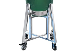 GLACENOX Stainless Steel Grill Stand for Large Big Green Egg Accessories, BGE Table Cart with Heavy Duty 3 inch PU Slient Wheels, Grill Cart Stand Compatible with Big Green Egg Kamado Smoker BBQ Outdoor