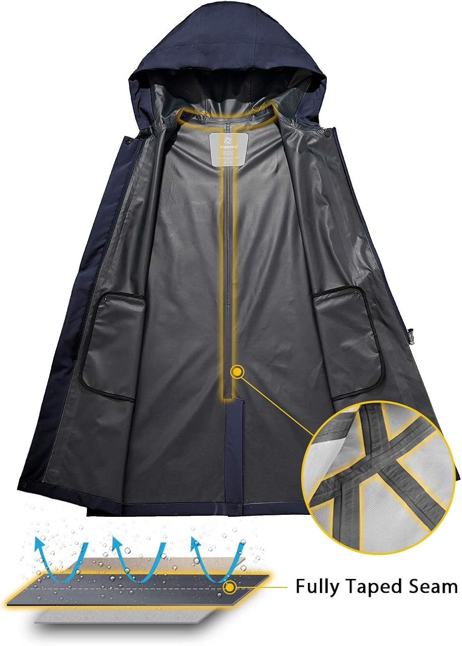 Wantdo Women's Lightweight Waterproof Raincoat Jacket with Hood Navy Blue M: Clothing
