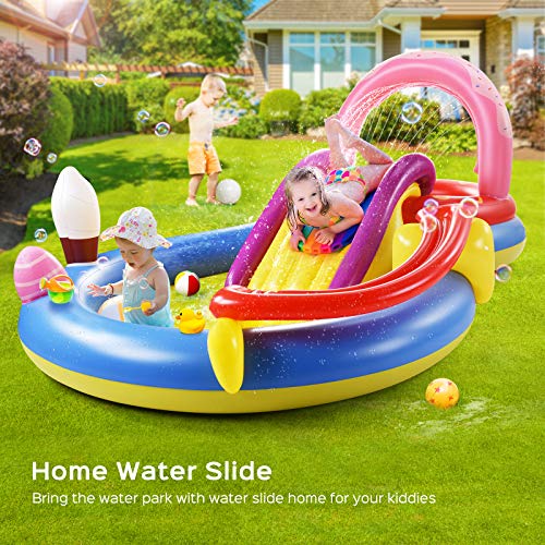 Inflatable Play Center, FullSized Kiddie Pool with Slide, 115" X 70" X