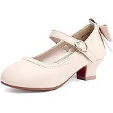 PANDANINJIA Girls Toddler/Little Kid Jada Dress Mary Jane Pumps Bow Low Heels Party Wedding Princess Shoes