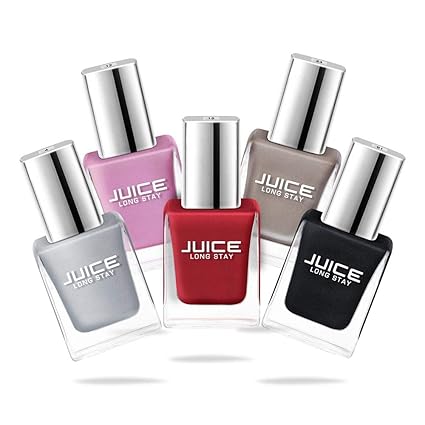 Juice Nail Polish Pack of 5 Liquid Silver/Charm Pink/Tickle Me Pink/Sweet Orange/Charcoal Star GLOSS COMBO_16