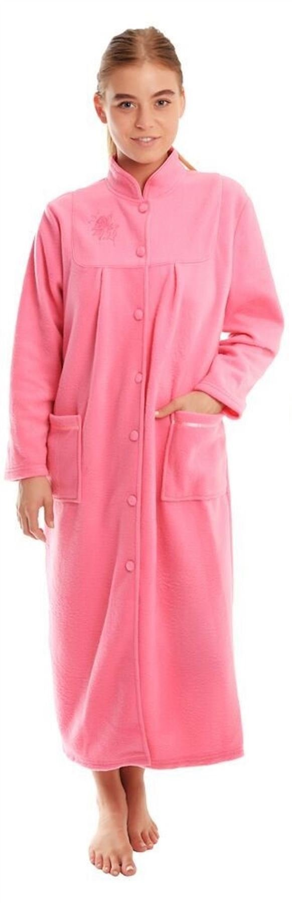 Lady Olga Ladies Button Front Soft Fleece Dressing Gown 4073 [26/28,Pink]