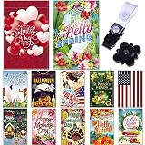 Season Garden Flags - Set of 12 Garden Flags - Double Sided Outdoor Holidays Yard Flags - Made of Polyester with Anti-Wind Clip & Rubber Stopper Included - Holidays Flags for 12 Months - 12"x18" Size
