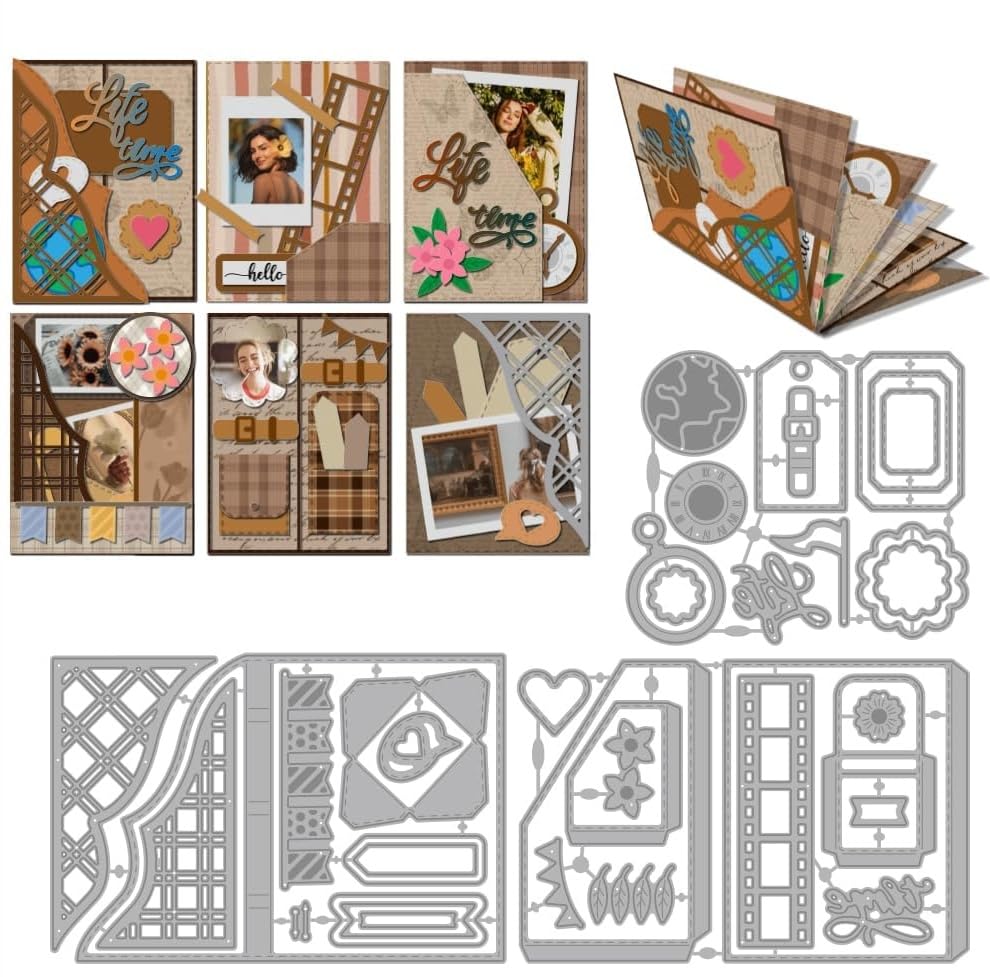 GLOBLELAND Mini Memory Book Cutting Dies for Card Making Mini Album Metal Die Cuts Film Frame Cutting Dies Templates for Scrapbooking Journal Embossing Paper Craft Decor