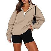 onlypuff Women Half Zipper Pullover Sweatshirt Long Sleeve Hoodies Kangaroo Pocket Fleece Basic Sweater