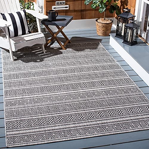 SAFAVIEH Washable Rug Outdoor Courtyard Collection - 9' x 12', Black & Grey, No…