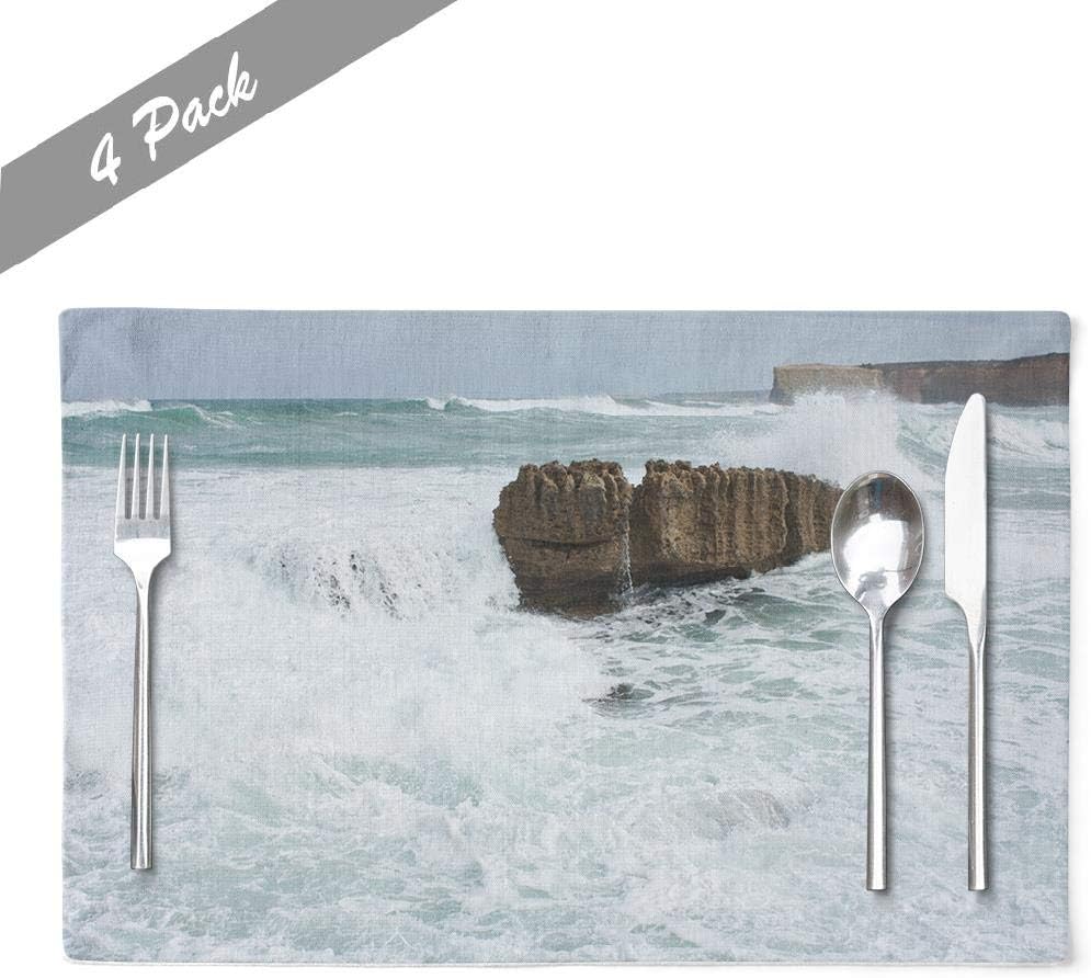 Soopat Great Wave Placemat,Rock Wavy Sea Great Ocean Angry Australia Australian Beautiful Coast Road 18 X 12 Inches Set of 4 Place Mats for Dining Table Decor,sea Ocean 08