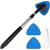 BITOPE All-in-One Car Windshield Cleaner Kit | Extendable Tool with 3 Reusable Microfiber Pads & Spray Bottle for Interior & Exterior Window Cleaning on Cars, SUVs, Trucks